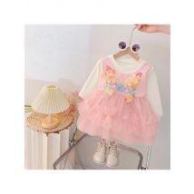 Girls' Autumn Vacation Princess Dress - Butterfly Design on Back, Flutter Sleeves, Fashionable Fresh-style Kids' One-piece Dress