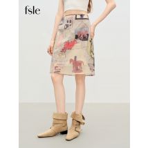 FSLE 【Premium-Serie】Künstlerisches Design, Vintage-Druck, niedrige Taille, kurzer Rock, 2025, Herbst-Neuankömmling, Röcke 25FE13036