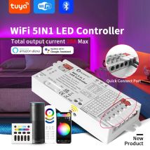 Controller per strisce LED WiFi e Bluetooth 5 in 1 20A RGBCCT RGBW RGB CCT WWCW Dimmer Funziona con il controllo dell'app Tuya Smart Life