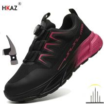 Frauen Rotary Schnalle Rutschfeste Turnschuhe Atmungsaktive Mesh Schuhe Sicherheits Schuhe Arbeit Pannensichere Anti-smash Stahl Kappe Schuhe