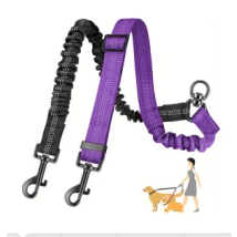 Doppelte Hundeleine für zwei Hunde – 2-in-1 verbesserte Doppelleine für zwei Hunde mit verstellbarem Riemen und stoßdämpfendem Bungee, kein Hellbraun