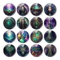 Handmade Halloween Witch Wizard Purple Green Photo Glass Cabochon Charms Flatback Demo Flat Back Cameo For Diy Jewelry Making