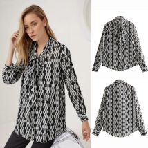 Herbst frauen Mode Polka Dot Krawatte Bluse Frauen Vintage Langarm Vorderen Knopf Vielseitig Weibliche Chic Top