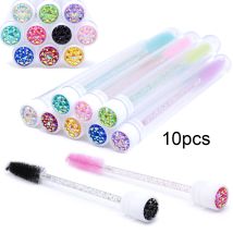 10Pcs Funkelnde Wiederverwendbare Wimpern Pinsel Mascara Zauberstab In Rohre Wimpern Pinsel Augenbraue Spoolie Kämme Mit Container Fall