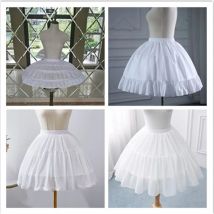 Damen Mädchen Lolita Krinoline Petticoat Baumwolle Ballkleid Petticoat Kurz 2-Reifen Unterrock für Cosplay Kleid mit großem Saum Weiß