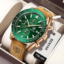 BENYAR Business Herren Quarzuhr Militär Wasserdichtes Leder Multifunktionales Timing Code Zifferblatt Leuchtendes Geschenk Herrenuhr + Box