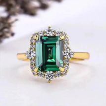 Huitan Luxus Quadratische Grüne Zirkonia Ringe Temperament Elegante Hochzeit Bands Zubehör für Frauen Jahrestag Party Schmuck