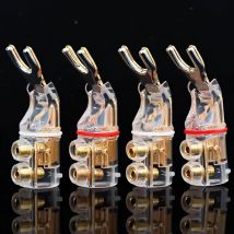 4pcs High Quality Gold Plated Spade Plug Speaker Cable Wire Connector Speaker Terminals HiFi Fork Connector