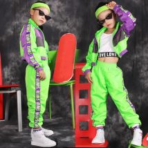 Grüne Kinder Hip Hop Tanzkleidung Mädchen Jazz Modern Dance Kostüme Fluoreszenz Kleidung Anzüge Kinder Bühnenkostüme Outfits
