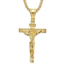 Religiöse Jesus Christus Kreuz Anhänger Halskette für Frauen/Männer Gold Farbe Edelstahl Kruzifix Halsketten Männer Christian Schmuck
