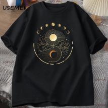 Mystic Mond und Sonne T Shirt Männer Frauen Boho Vintage Mond T-Shirt Casual Baumwolle Kurzarm Rundhals T-shirt Streetwear Kleidung