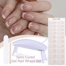 Harunouta 4pcs/set French Semi Cured Gel Nail Strips with Nail Lamp Gel Nail Polish Nail Stickers Fake Nails Manicure Decoration
