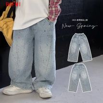 Children's Splashing Paint Process Jeans Spring Autumn Boys' Pants 2025 New Handsome Boys Straight Casual Fashion Cool Trousers