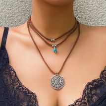 PuRui Bohemia multistrato collana di corda marrone con ciondolo geometrico perline di pietra naturale girocollo per gioielli da donna moda per ragazze