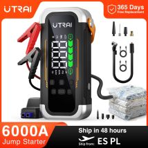Arrancador de batería para coche UTRAI 5 en 1 de 6000 A, bomba de aire de 150 PSI, flujo de aire de alta velocidad, soplador de modo dual, banco de energía PD30W, amplificador de batería para coche