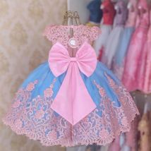 Baby Mädchen Spitze Kleider rücken frei Hochzeits abend Ballkleider Stickerei elegante Zeremonie Kostüme Geburtstags feier Prinzessin Kleid