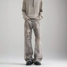 Mode Für Männer Gewaschen Vintage American Print Herbst Ausgestellte Jeans Casual High Street Arbeit Jeans Stretch Hohe Qualität Denim Hosen