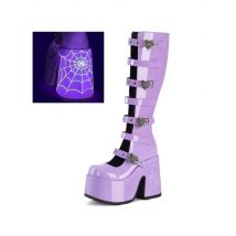 Round Toe Super High Heel High Boots Spring and Autumn Shallow Mouth Metal Buckle Platform Non-slip Thick Heel Boots