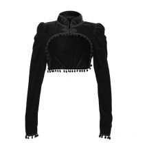 Flanell Quasten Stehkragen Extra Kurz Mittelalter Steampunk Jacke Damen Gothic Mantel Schwarz y2k Kleidung Vintage Top mit Ärmeln