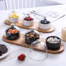 Japanischen Geschirr Schwarz Keramik Dessert Schüssel Obst Platter Kreative Glas Abdeckung Haushalt