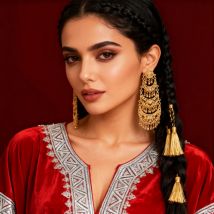 Algerischer schwerer Braut-Ohrring mit Quasten, vergoldeter Tropfenohrring für Frauen, Mondform, baumelnde Ohrringe, Bijoux, Hochzeit