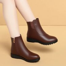 3,5 cm bequeme flache Plateauschuhe weiches Leder Plüschfell Stiefel Winter 2024 Damen kurze Stiefeletten Schnee für Büro Mama