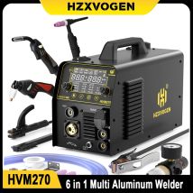 HZXVOGEN HVM270 Saldatrice per alluminio 6 in 1 Taglio/Gas MIG/MIG senza gas/HF TIG/MMA Schermo digitale 2/4T Saldatore inverter Acciaio