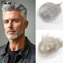 # 1B80 Grau Atmungsaktive Spitze Front Männliche Perücke Echthaar Stück Natürlichen Haaransatz Spitze & Mono & PU Männer Toupet Männer der Ersatz Prothese
