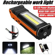 Torcia ricaricabile USB con luce da lavoro a LED COB dimmerabile con lampada di ispezione Power Bank magnetica e con gancio per campeggio di riparazione auto