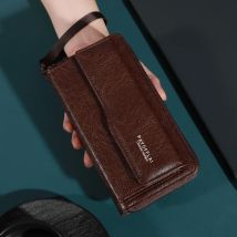 Einfarbige Vintage-Geldbörse aus PU-Leder mit Armband, lange Geldbörse mit Reißverschluss im Business-Stil mit mehreren Kartenfächern, ideales Geschenk