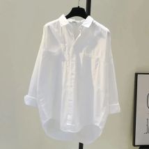 Camicia Bianca a Maniche Lunghe da Donna 2026, Nuova Blusa Casual Primaverile per Ufficio, Top Semplice con Bottoni