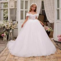 Teenager Hochzeit Brautjungfernkleider für Kinder Mädchen Erstkommunion Kinder Festzug Ballkleid Abschlussball Tüllkleid Elegante Vestidos