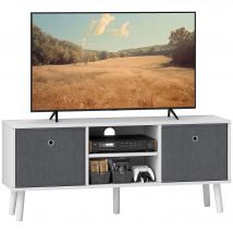 HOMCOM Mueble de TV con 2 Cajones y 2 Estantes 110x29x46,5 cm Blanco y Gris