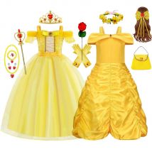 Disfraz de bella para niños y niñas, vestido de fiesta de Cosplay de princesa de Halloween, ropa de cumpleaños para niños, vestido de fantasía de Carnaval