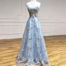 Lily Blue Elegant Sexy Wedding Party Dress A-Line Strapless Celebrity Dress Appliques Lace Special Occasion Dress robes du soir