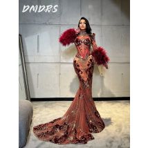 Abito da ballo di lusso con perline 2026, elegante abito da sera a maniche lunghe, affascinante abito lungo a trapezio con paillettes, personalizzabile