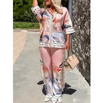 2-teiliges Damen-Set, Herbst-Winter, 3/4-Ärmel, Hemd, Bluse, Top und Hose, Anzüge, Outfits, Mode, Büro, Dame, passende Sets, Outfit