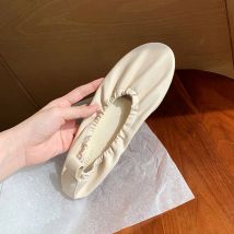 Runde Zehen Leder lässige Wohnungen Frauen Gummiband Slip auf Slipper weichen Boden flachen Absatz Ballerina Schuhe bequeme Mode