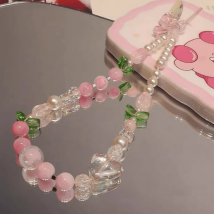 Telefon-Lanyard: Kurzes Armband-Charm mit kleinem Perlenschnur-Armband, kreatives Blumenperlen-Ornament, stilvolles Design