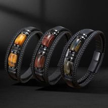 Großhandel Naturstein-Lederarmband, Massenbestellung für Männer und Frauen, handgefertigter, verstellbarer Boho-Perlenschmuck