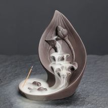 1 Stück, lila Ton-Räuchergefäß, kreativer Lotusblatt- und Fisch-Stil, Rückfluss-Räucherstäbchenhalter, Geschenk, Heimdekoration (ohne Weihrauch)