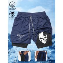 Doppellagige Fitness-Shorts für Herren, lockere Passform, verstellbare Kordelzug-Taille, Chicago 23, Grafikdruck, Fitnessstudio, Workouts, Sport-Shorts