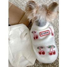 Cherry Dog Clothes Winter Pet Sweater Small Dog Warm Fruit Knit Pullover Beautiful Sleeveless Pullover for Maltese