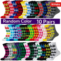 10 Paar nach dem Zufallsprinzip gemischte farbige Herren-Mid-Tube-Socken im Ahornblatt-Stil, weiche und atmungsaktive Outdoor-Straßen-Skateboard-Socken