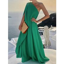 Solid Dresses For Women's 2022 Party Elegant Diagonal Collar Ladies Backless Dress Sleeveless Loose Maxi Dress Summer Vestidos