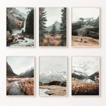 Ruhiger nebliger Wald Poster Schnee Berg Landschaft Fotografie Wandkunst Leinwanddruck Gemälde Naturbilder für Heimdekoration