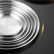 4 Stück Edelstahl-Silberplatten, gegrillte Fleischplatten im koreanischen Stil, kreisförmige Haushaltstabletts, Knochenplatten, Kuchenteller