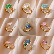 Mode Bunte Farbverlauf Edelstein Ringe Gold Farbe Exquisite Rechteckige Zirkonia Romantische Paar Schmuck Zubehör