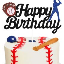 baseball Cake Topper Boy Black Happy Birthday Cupcake Toppers Party Dessert Wedding Decoration Baby Shower Baking Supplies DIY