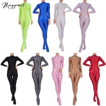 Glänzender Ganzkörper-Overall für Damen, durchsichtig, durchsichtig, Catsuits, Bodystockings, langärmelig, einteilig, für Fitnessstudio, Yoga, Strumpfhosen